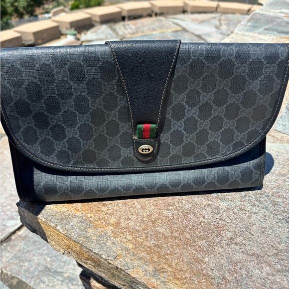 Gucci Black and Gray Monogram Clutch- Vintage Gucci Ophelia in rare color - Picture 3 of 12
